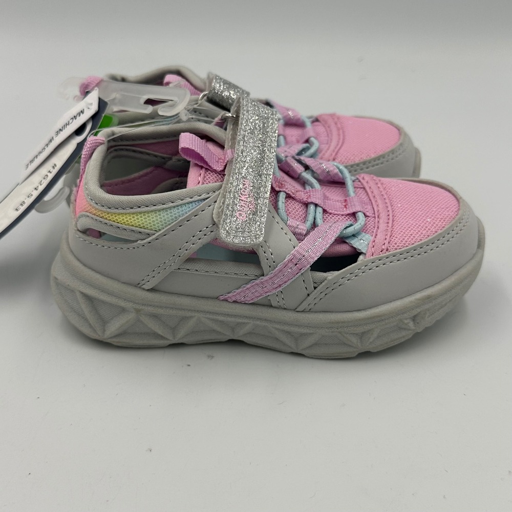 OshKosh B'gosh Toddler Sneakers Sandal Shoes Pink Rainbow Sz 7 M Glitter Easy-on - Picture 4 of 12